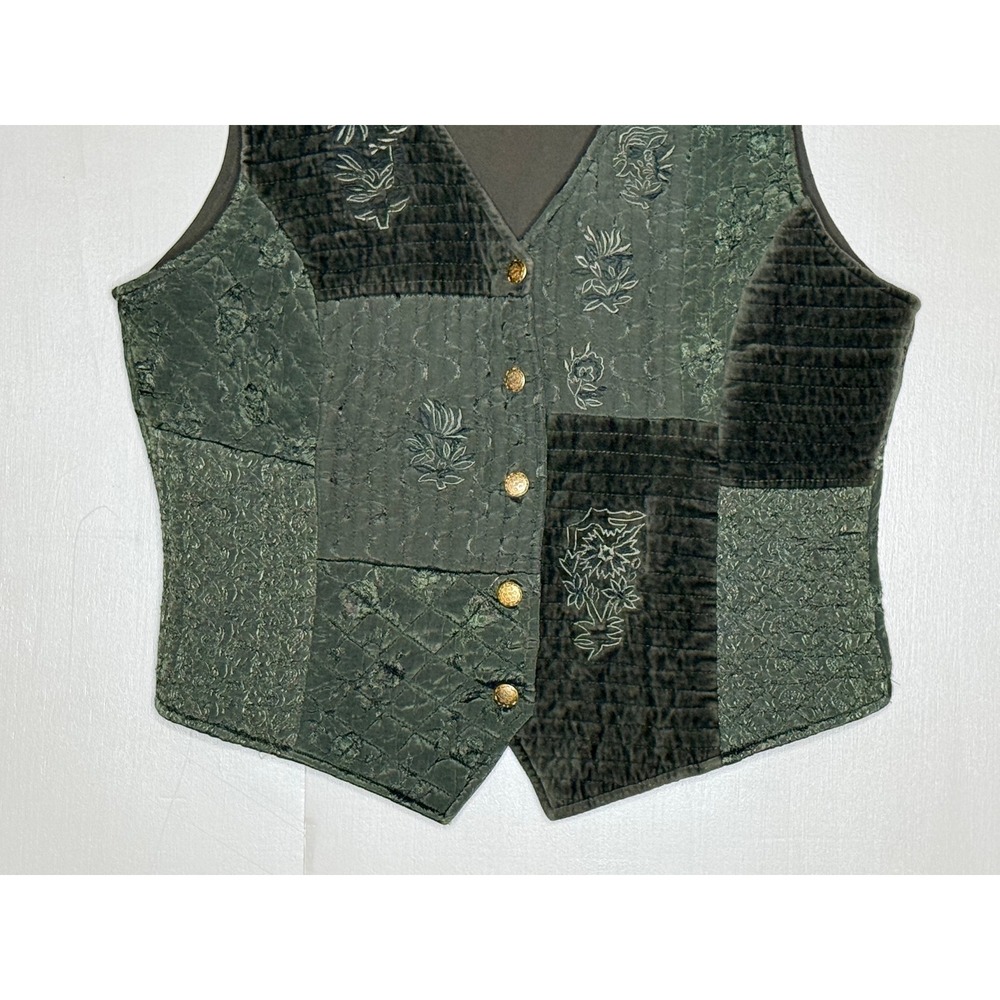 Vintage Patchwork Tapestry Vest Embroidered Velvet Boho Cottagecore L 12/14 - Picture 5 of 6